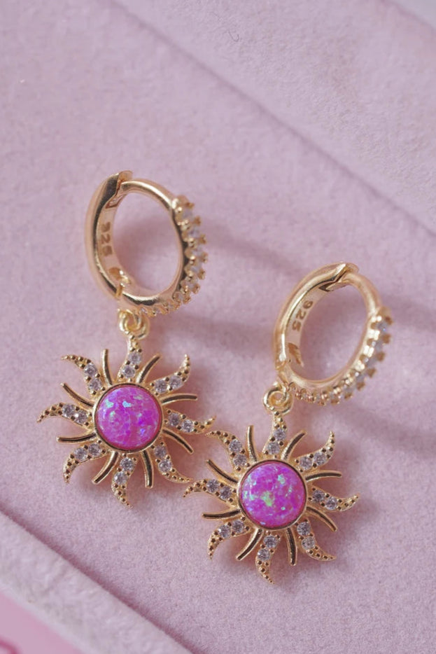 Purple Opal Sun Earrings in 14k Rose Gold Vermeil Princess Rapunzel Earrings For Womans