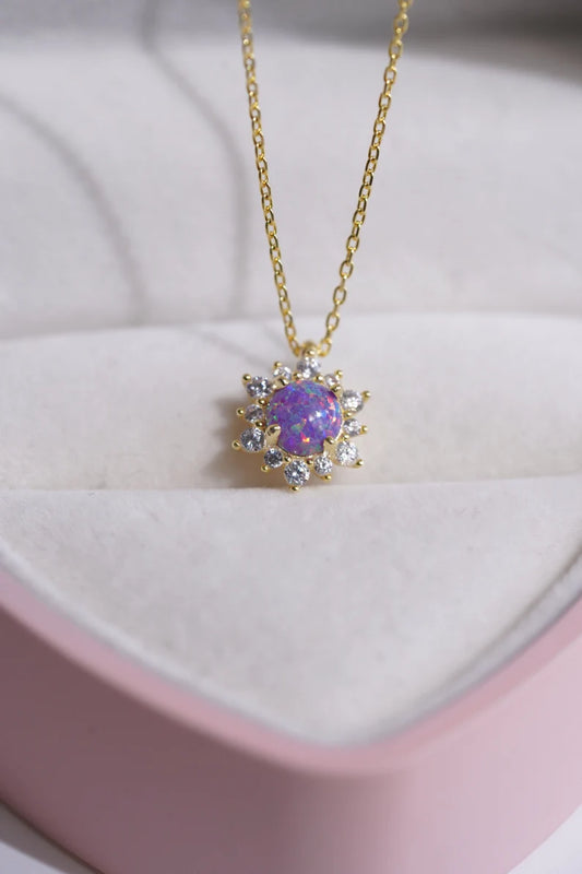 Purple Opal Sun Necklace in 14k Yellow Gold Vermeil on 925 Sterling Silver - Special Gift For Womens