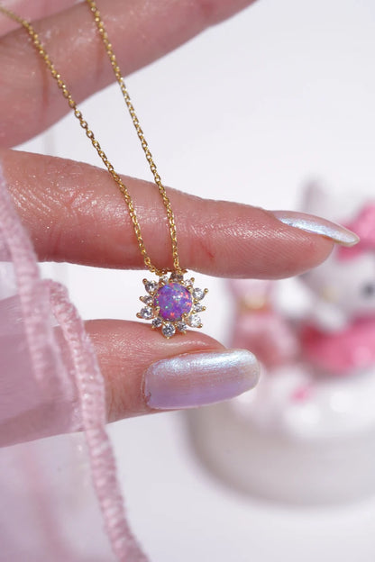 Purple Opal Sun Necklace in 14k Yellow Gold Vermeil on 925 Sterling Silver - Special Gift For Womens