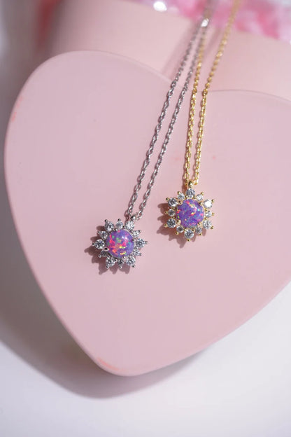 Purple Opal Sun Necklace in 14k Yellow Gold Vermeil on 925 Sterling Silver - Special Gift For Womens