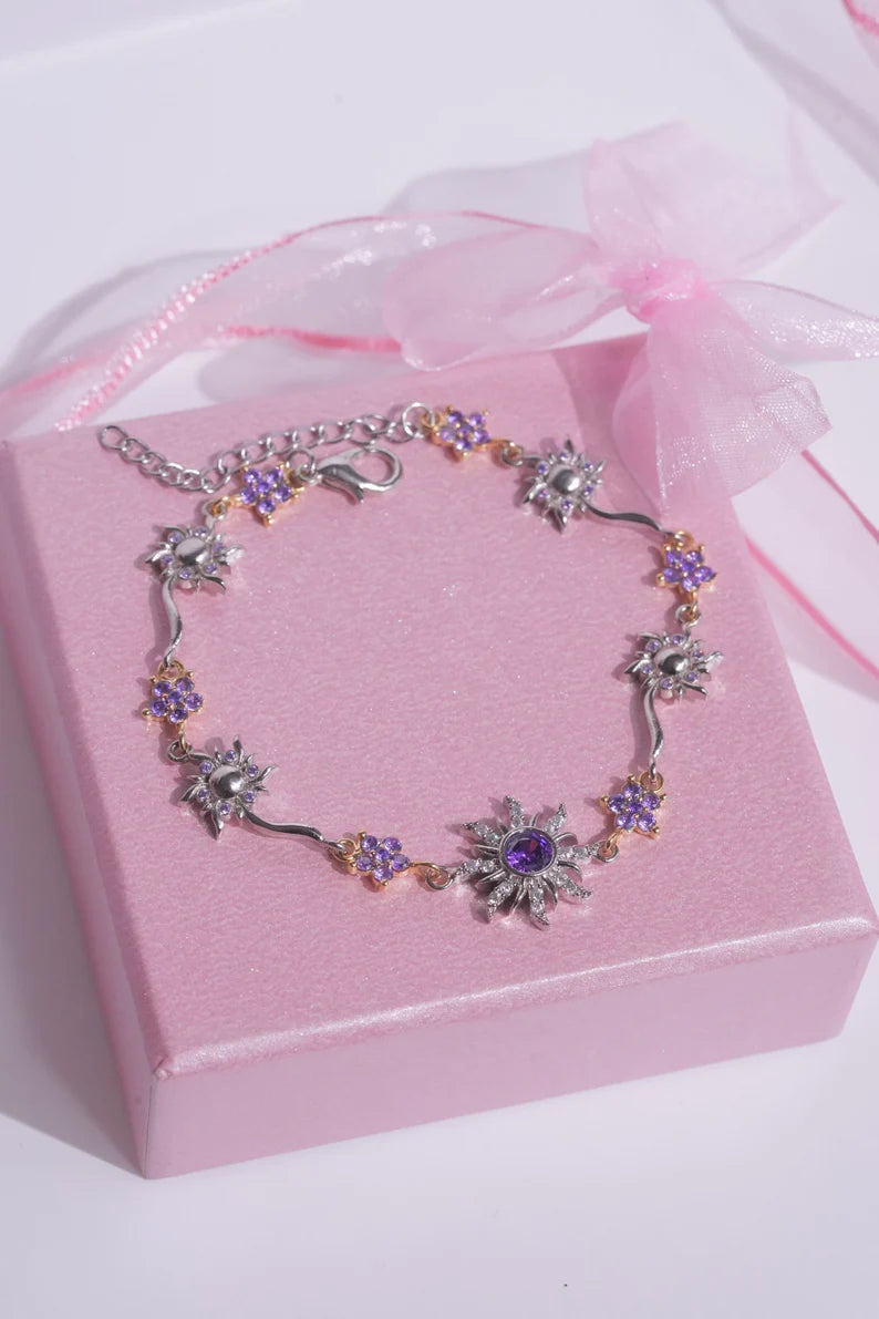 Purple Lost Princess Sun Flower Bracelet in 14k Yellow Gold Vermeil on 925 Sterling Silver - Perfect Gift For Her