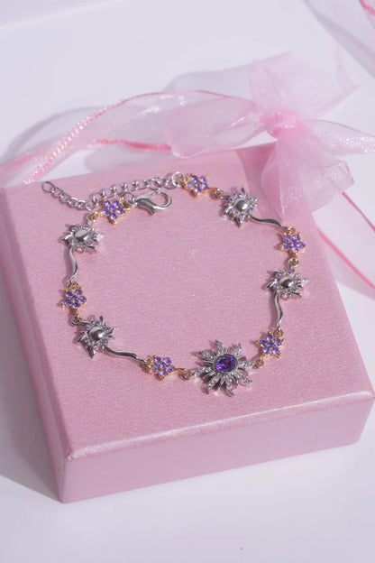 Purple Lost Princess Sun Flower Bracelet in 14k Yellow Gold Vermeil on 925 Sterling Silver - Perfect Gift For Her