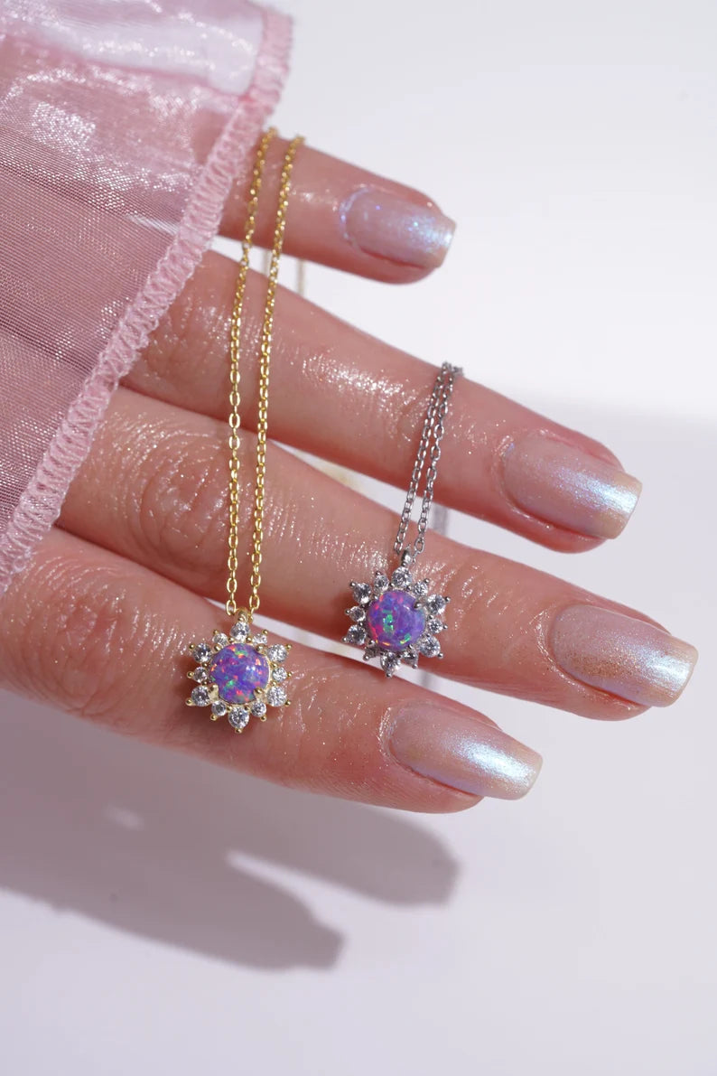 Purple Opal Sun Necklace in 14k Yellow Gold Vermeil on 925 Sterling Silver - Special Gift For Womens