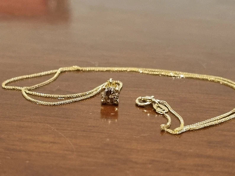 Brown Diamond Solitaire Pendant Necklace in 14k Rose Gold Vermeil - Everyday Necklace For Her