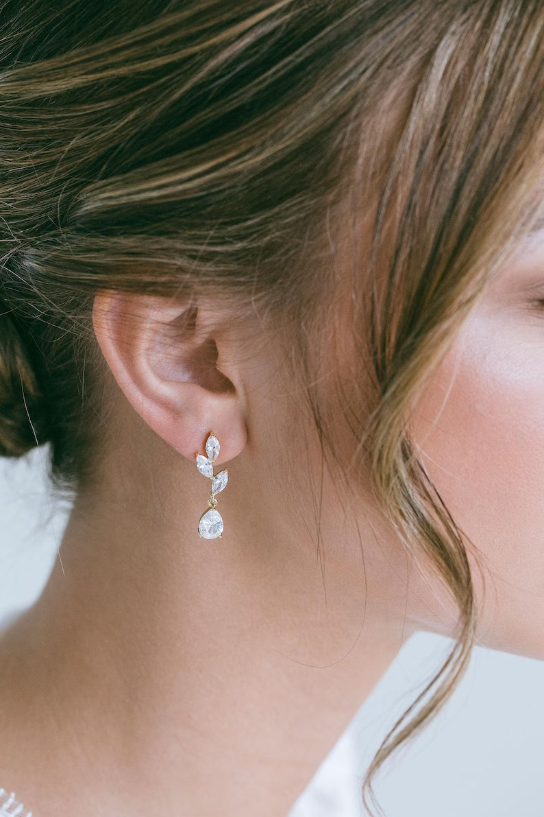 Bridal Simple Necklace - Bridal Crystal Necklace CZ Wedding Jewelry Set - Bridal Jewelry