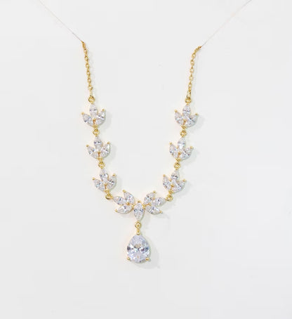 Bridal Simple Necklace - Bridal Crystal Necklace CZ Wedding Jewelry Set - Bridal Jewelry