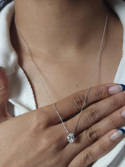 9x7mm Oval Diamond Solitaire Necklace in 14k Yellow Gold Vermeil - Anniversary Gift For Wife