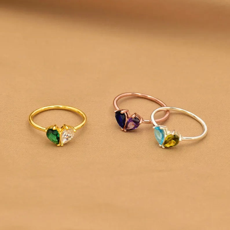 Pear Cut Custom Heart Birthstone Ring in 14k Yellow Gold Vermeil in Birthday Gift for Her