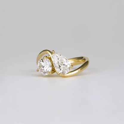 Toi Et Moi 2.06 Ct Pear & Round Cut Diamond Engagement Ring 14K Yellow Gold Vermeil - Unique Ring Gift For Her