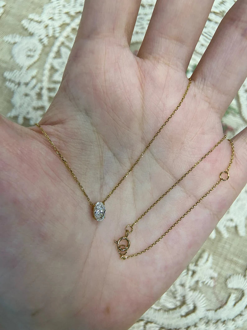 0.5 Carat Oval Cut Diamond Necklace in 14k Yellow Gold Vermeil - Best Gift For Her