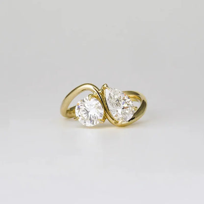 Toi Et Moi 2.06 Ct Pear & Round Cut Diamond Engagement Ring 14K Yellow Gold Vermeil - Unique Ring Gift For Her