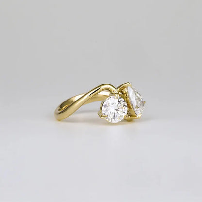 Toi Et Moi 2.06 Ct Pear & Round Cut Diamond Engagement Ring 14K Yellow Gold Vermeil - Unique Ring Gift For Her