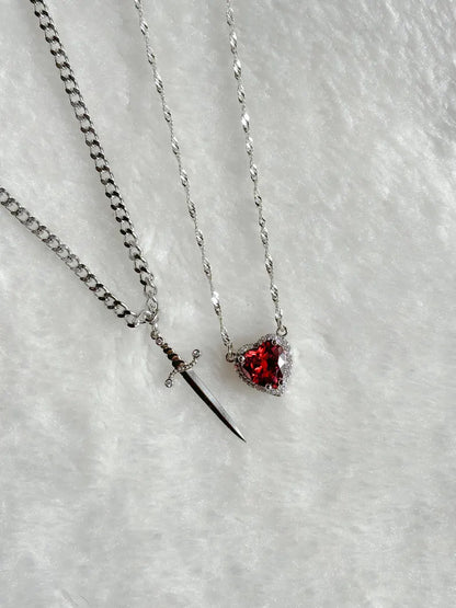 Heart and Sword Necklace Couple Necklaces in 925 Sterling Silver 2pcs Necklace Special Gift For Couples