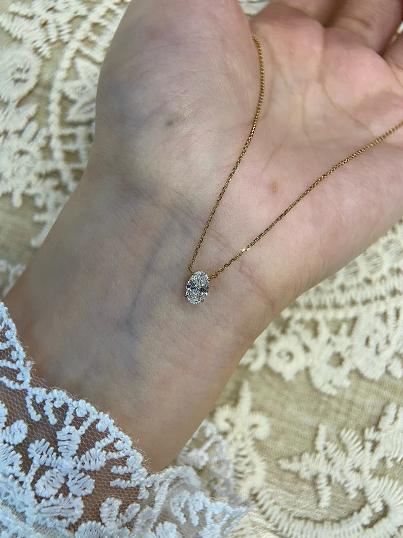 0.5 Carat Oval Cut Diamond Necklace in 14k Yellow Gold Vermeil - Best Gift For Her
