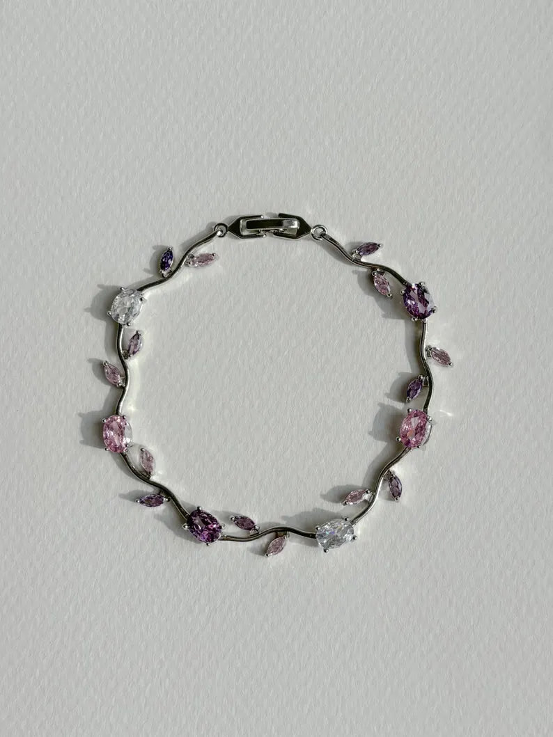 Tulip Flower Bracelet in 925 Sterling Silver Floral Charm Bracelet Special For Valentines Day Gift For Her