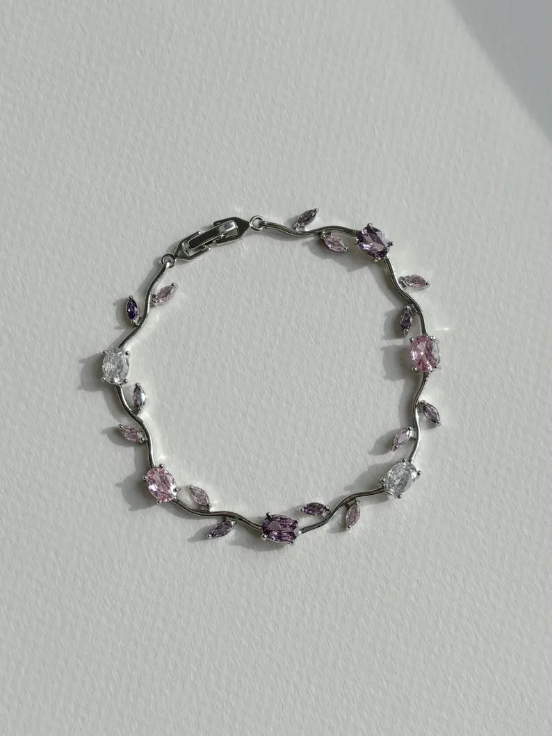 Tulip Flower Bracelet in 925 Sterling Silver Floral Charm Bracelet Special For Valentines Day Gift For Her