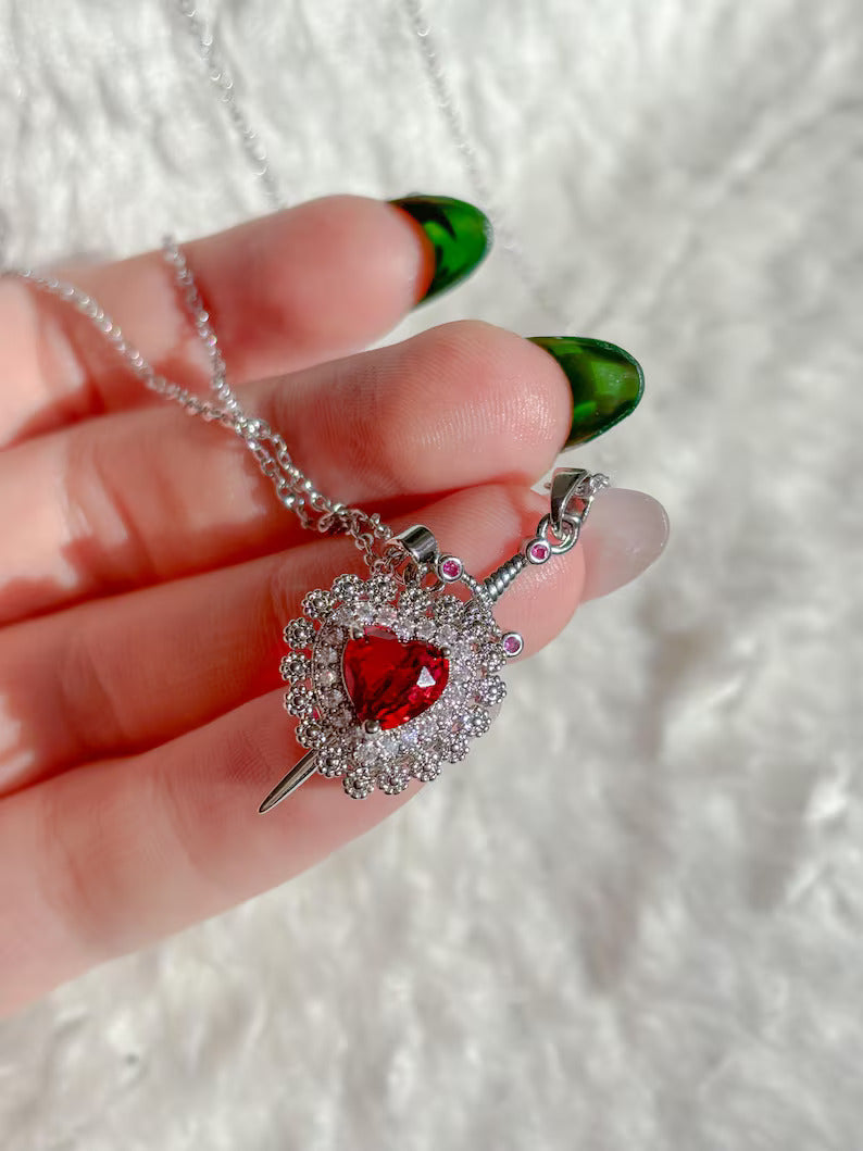 Heart Sword Necklace - Snow White and Huntsman Necklace in 925 Sterling Silver Special For Valentines Day Gift