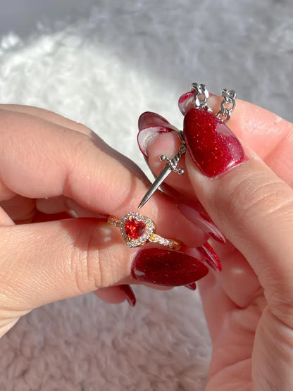 Heart Ring and Sword Bracelet Couple Jewelry in 925 Sterling Silver - Sword and Heart Jewelry Anniversary Gift For Her