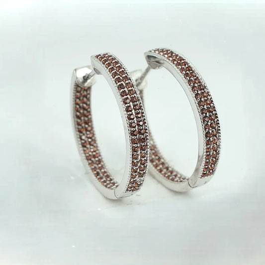 Chocolate Diamond Hoop Earring in Sterling Silver Brown Diamond Earrings - Wedding Engagement Women's Gift Earrings