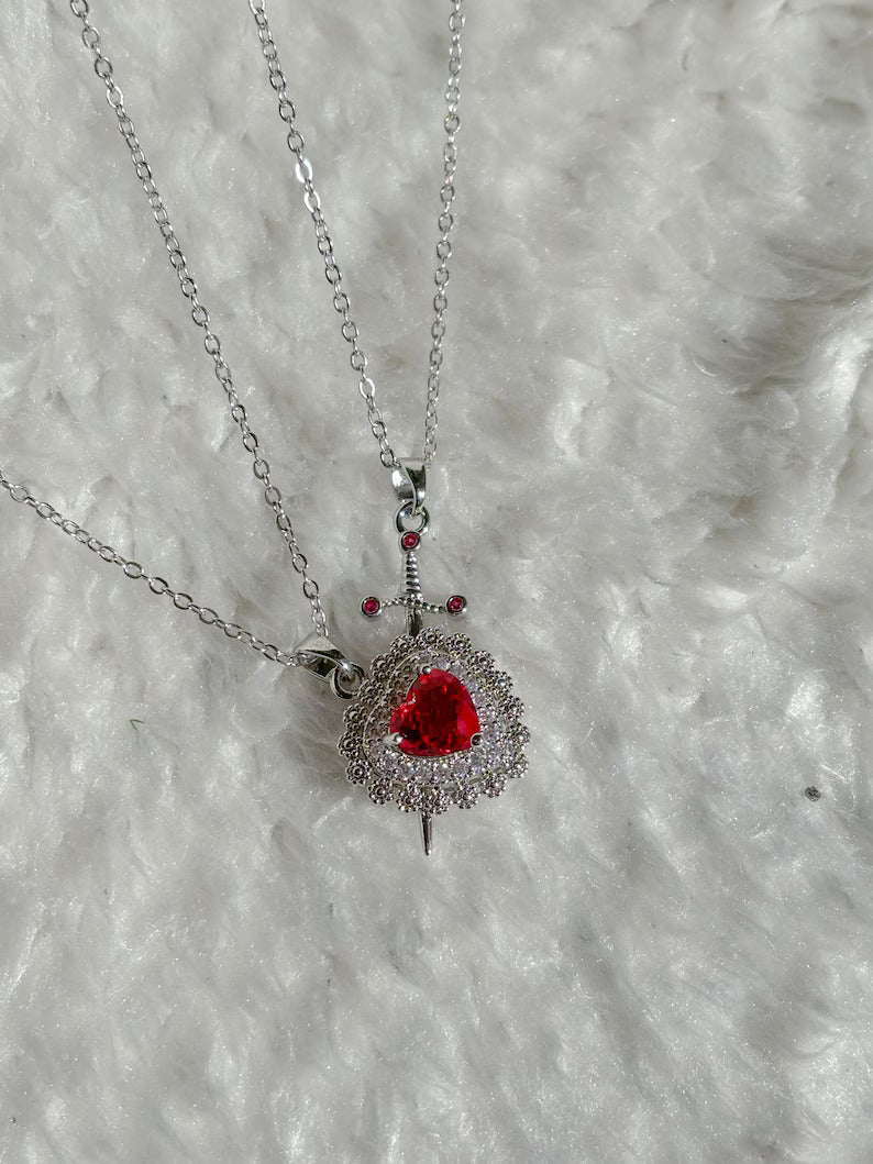 Heart Sword Necklace - Snow White and Huntsman Necklace in 925 Sterling Silver Special For Valentines Day Gift