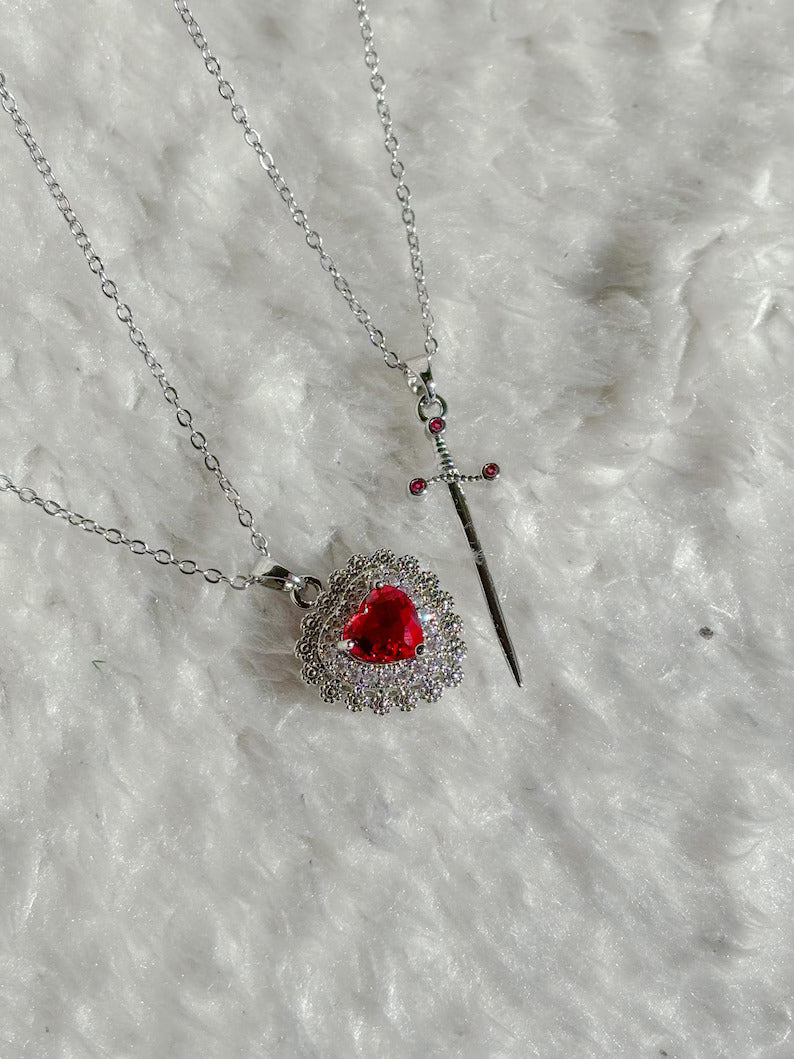 Heart Sword Necklace - Snow White and Huntsman Necklace in 925 Sterling Silver Special For Valentines Day Gift