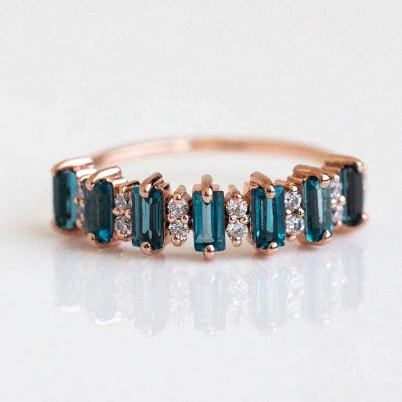 2x4mm Baguette London Blue Topaz Statement Ring in 14k rose gold vermeil - Promise Ring For Her