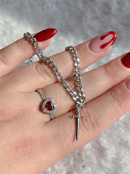Heart Ring and Sword Bracelet Couple Jewelry in 925 Sterling Silver - Sword and Heart Jewelry Anniversary Gift For Her