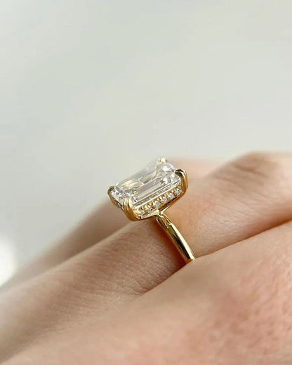 Emerald Cut Diamond Hidden Halo Wedding Ring in 14K Yellow Gold Vermeil - Engagement Ring For Her