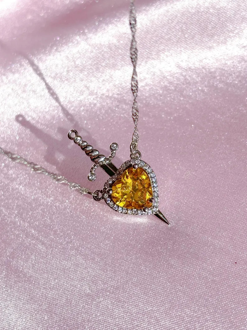 Princess Heart Sword Necklace - Snow White and Huntsman Necklace in 925 Sterling Silver Special For Valentines Day Gift