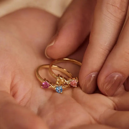 Heart Cut 2 Birthstone Custom Bow Ring in 14k Yellow Gold Vermeil Personalized Stacking Ring