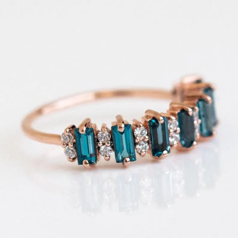 2x4mm Baguette London Blue Topaz Statement Ring in 14k rose gold vermeil - Promise Ring For Her