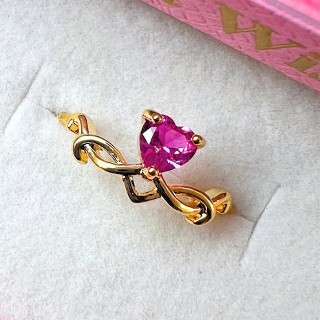 Enchanted Heart Pink Sapphire Crown Ring - A Tale of Regal Elegance Inspired by Swan Princess14k Yellow Gold Vermeil Gift For Womens