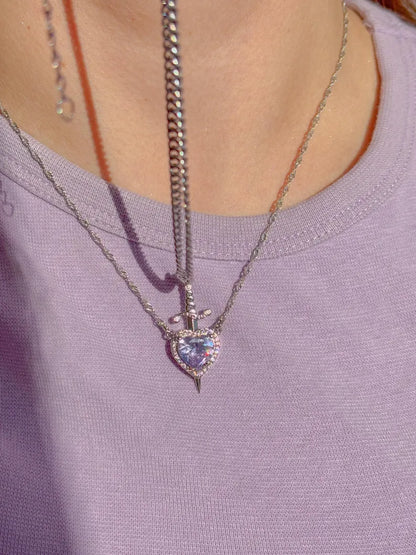 Rapunzel and Flynn Couple Necklaces in 925 Sterling Silver Princess Heart Sword Couple Necklaces For Valentines Day Gift