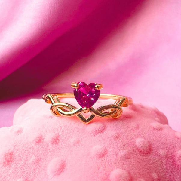 Enchanted Heart Pink Sapphire Crown Ring - A Tale of Regal Elegance Inspired by Swan Princess14k Yellow Gold Vermeil Gift For Womens