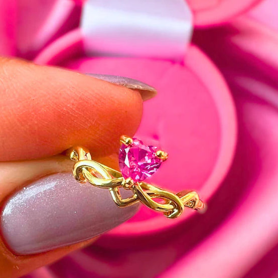 Enchanted Heart Pink Sapphire Crown Ring - A Tale of Regal Elegance Inspired by Swan Princess14k Yellow Gold Vermeil Gift For Womens
