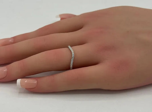 4mm Curved Contour Art Deco Band Round Diamond CZ Eternity Stackable 925 Sterling Silver Wedding Band Engagement Bridal Stacking Gift for Mothers Day