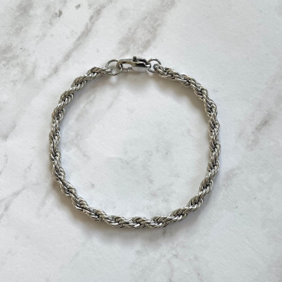 Silver Rope Chain Bracelet- Stainless Steel- Thin Silver Bracelet- Unisex Jewelry- Gift Bracelets for Women Men- Silver Jewelry Basics