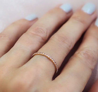 Baby Pink Diamond Half Eternity Stacking Band - 18k Gold Plated - Promise Ring