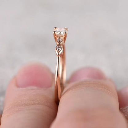 5mm Round Moissanite Engagement Ring Diamond Wedding Ring 14k Rose Gold Milgrain