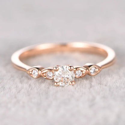 5mm Round Moissanite Engagement Ring Diamond Wedding Ring 14k Rose Gold Milgrain