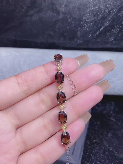 8x6mm Oval Natural Brown Smoky Diamond Bracelet in 925 Sterling Silver For Womens