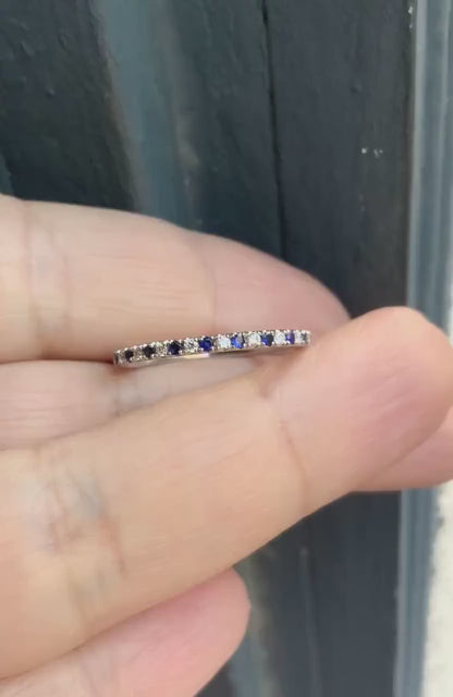 1.5mm Half Eternity Alternating Sapphire Diamond Stack Ring in 925 Silver