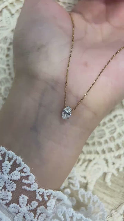0.5 Carat Oval Cut Diamond Necklace in 14k Yellow Gold Vermeil - Best Gift For Her