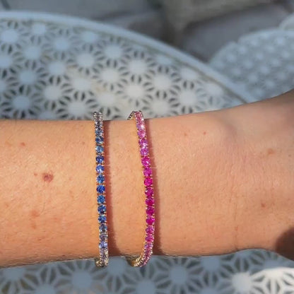 2.9mm Blue Sapphire Ombre Tennis Bracelet in 14K Gold Finish - Wedding Bracelet Gift For Her