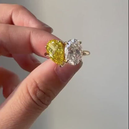 Yellow Topaz & Diamond Toi Et Moi Wedding Ring in 14K Rose Gold Finish - Anniversary Gift Ring