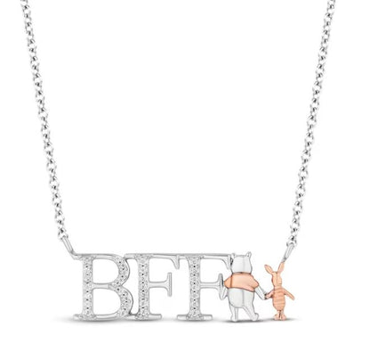 Disney Treasures Winnie the Pooh BFF Necklace 1/15 Ct in 925 Sterling Silver Gift For Your Best Friend