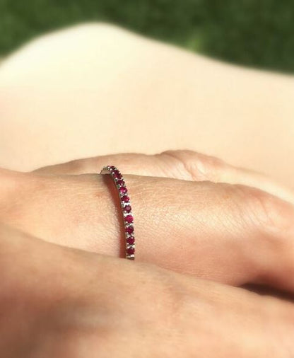 Ruby Half Eternity Ring in 925 Sterling Silver Ruby Wedding Band Gift For Her