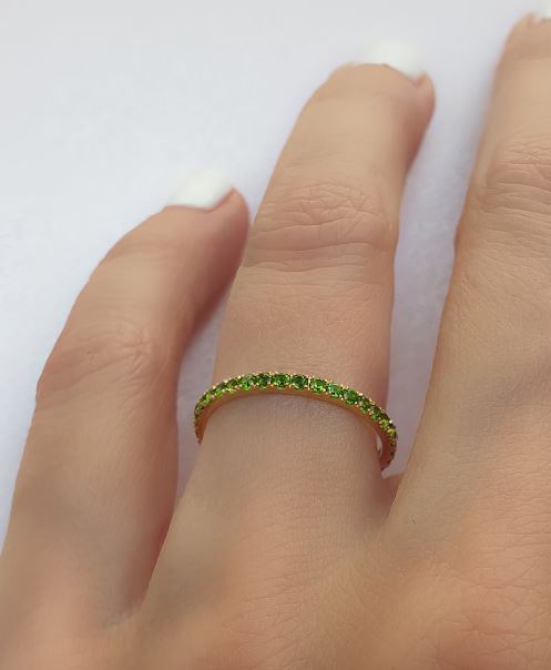 Peridot Wedding Band Half Eternity Ring in 14K Gold Plated - August Birthstone Ring For Her