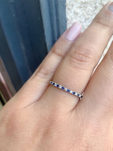 1.5mm Half Eternity Alternating Sapphire Diamond Stack Ring in 925 Silver