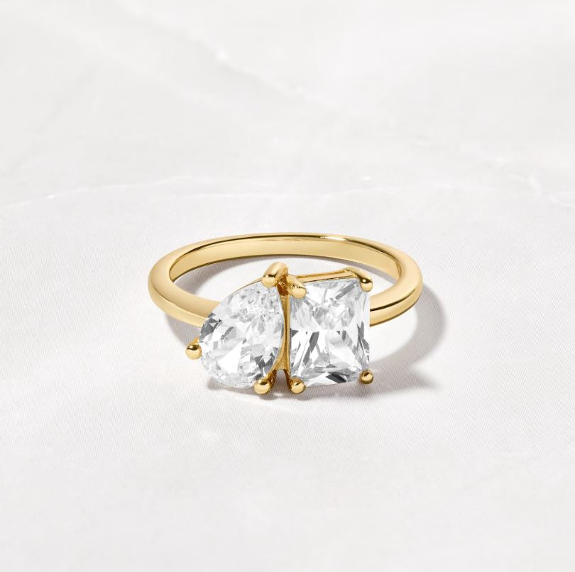 Mother & Daughter Birthstone Ring in 14K Yellow Gold Finish - Two Stone Ring - Gift for Her